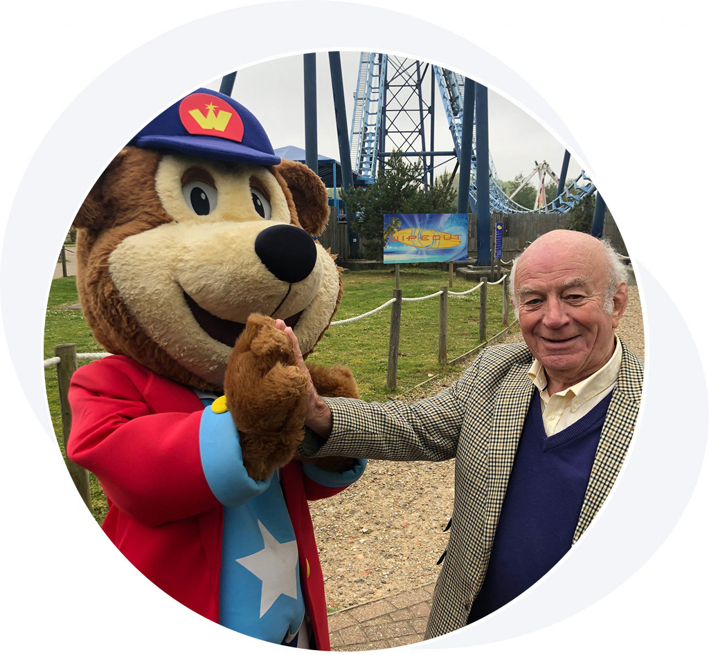 pleasurewood hills founder joe larter reunites with woody bear