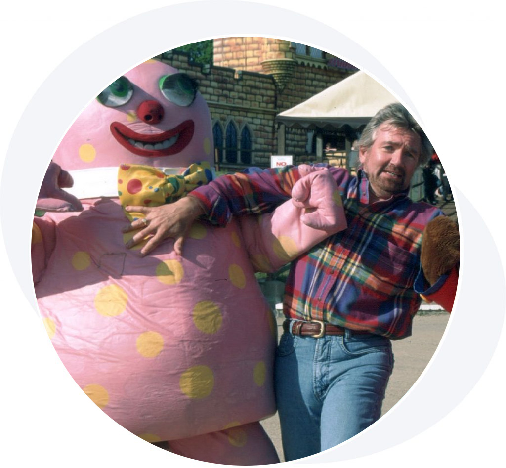 Noel Edmunds Mr Blobby Crinkley Bottom pleasurewood Hills theme park