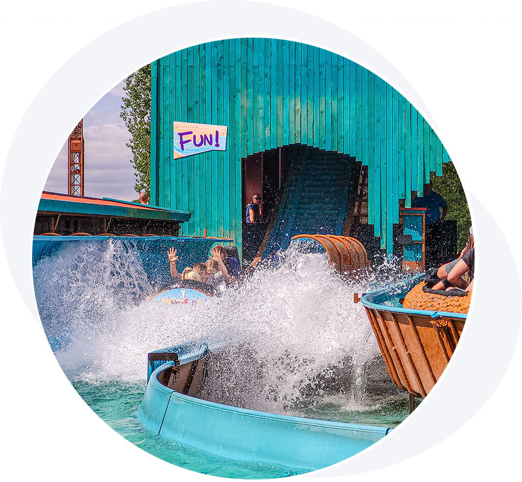 Water Fun Factory logo flume water ride Pleasurewood Hills theme park
