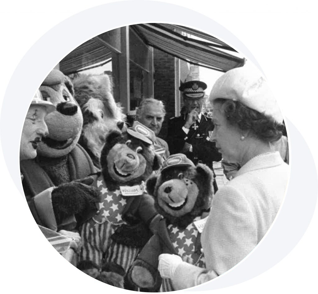 Woody Bear meets HRH Queen Elizabeth II Lowestoft 1985