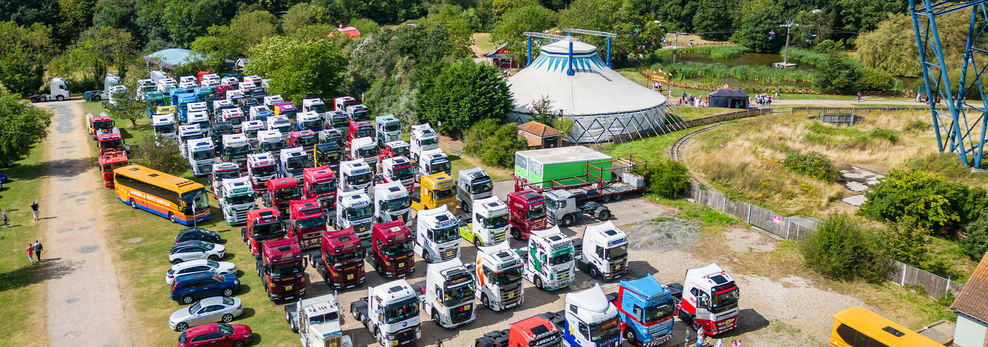 Trucks parked at theme park